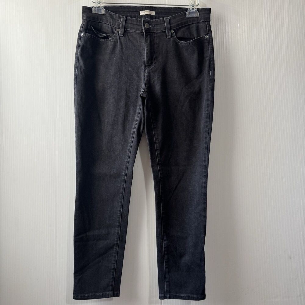 Eileen Fisher Jeans Womens 10P Black Gray Stretch Denim Skinny Mid Rise Organic